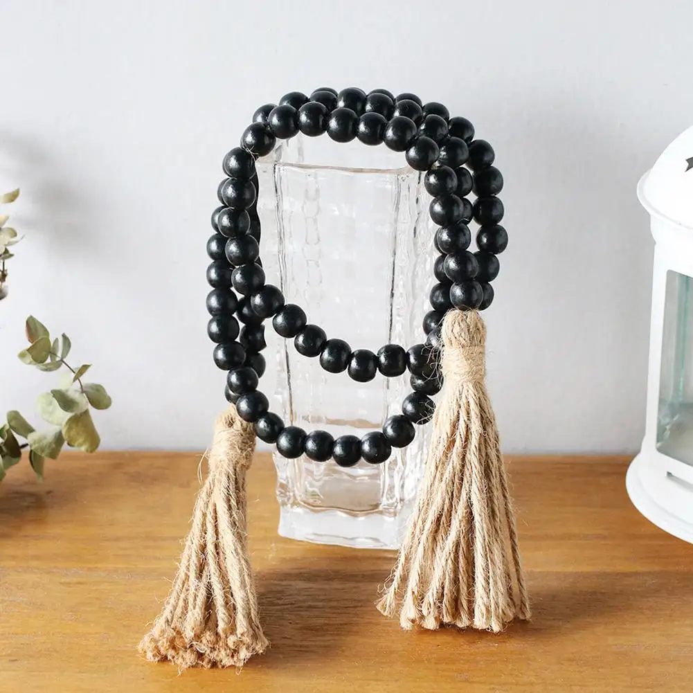 

DIY Farmhouse Beads 100cm Wood Bead Garland With Tassels Decor Prayer Rustic Wall Hanging Country Big Boho Beads Decor W7L1