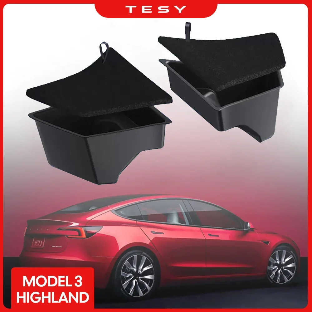 

For Tesla Model 3 Highland Car Rear Trunk Left Side Storage Box with Cover Tail Boot Organizer Partition Decoration Accessories