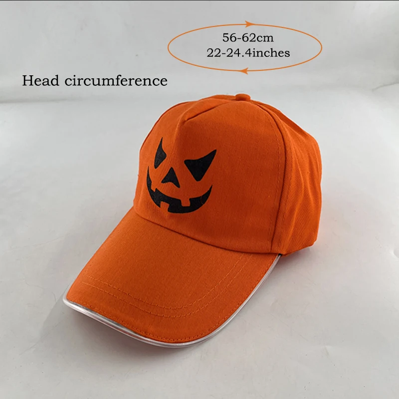 Wholesale Glowing Pumpkin Baseball Cap Halloween Masquerade Club Fluorescent Party Funny Gift LED Orange Pumpkin Baseball Cap