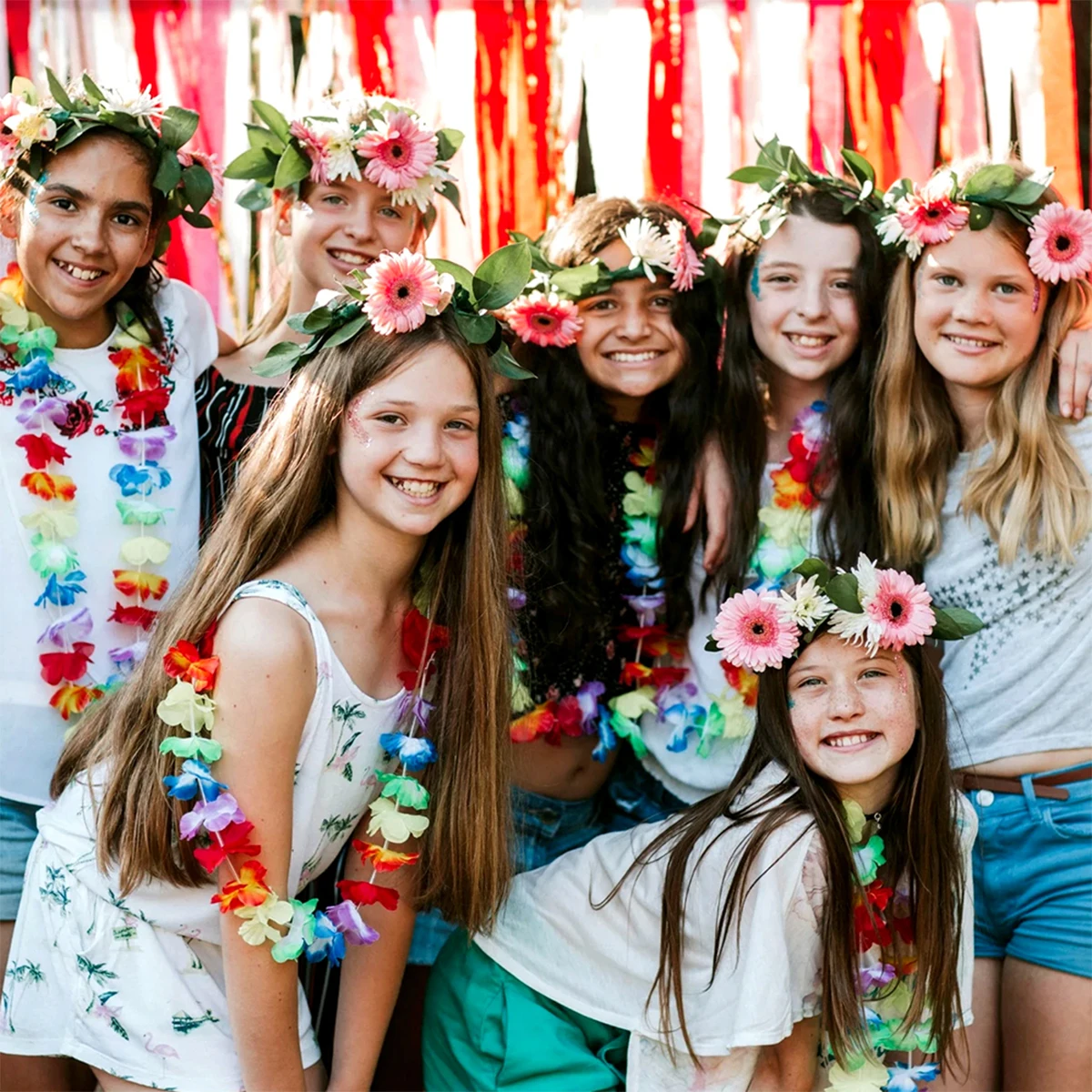 50/100 stuks Hawaiiaanse bloemkettingen Hawaiiaanse slingers Veelkleurige bloemkettingen voor strandfeest Luau Bruiloft Verjaardag Decor