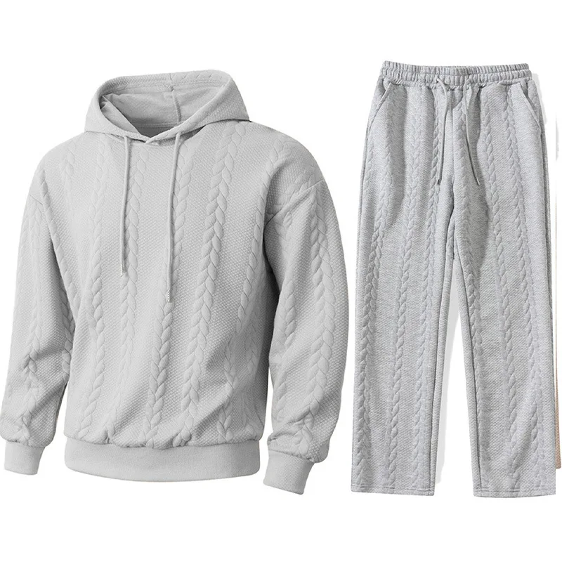 Herren Zweiteiliges Set aus Jacquard-Stoff: Kapuzenpullover mit Kordelzug und Weite Hose, Weiche Freizeitkleidung für Zuhause, Vielseitige Alltagskleidung für Männer – Detail 32