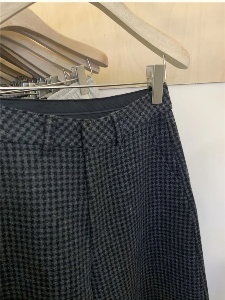 Pantaloni larghi scozzesi da donna larghi casual Autunno Inverno Pantaloni lunghi lusinghieri di piccole dimensioni a vita alta Fce Fini