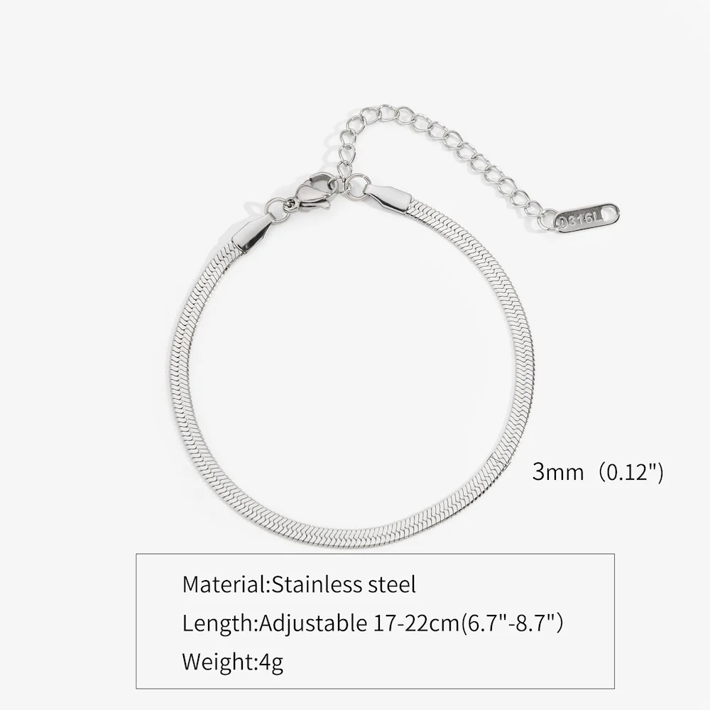 3mm Stainless Steel Snake Chain Anklet Simple Titanium Steel Women Anklet Fashion Trendy Jewelry Gift Summer Beach Accessories