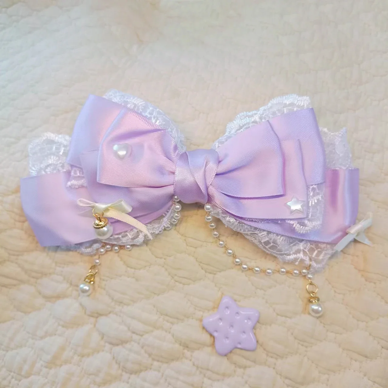 Ribbon Lace Lace Pearl Chain Large Bow Pearl Pink KC Cute Princess Headwear Hair Clip Accessories Lolita Headpiece Sweet Cute view 5