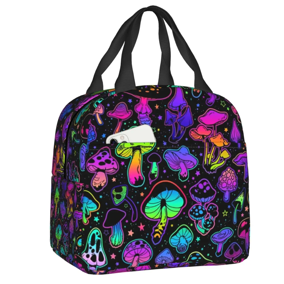 Custom Psychedelic Magic Mushroom Trippy Hippie Insulated Lunch Bag for Women Portable Cooler Thermal Lunch Tote Picnic Travel