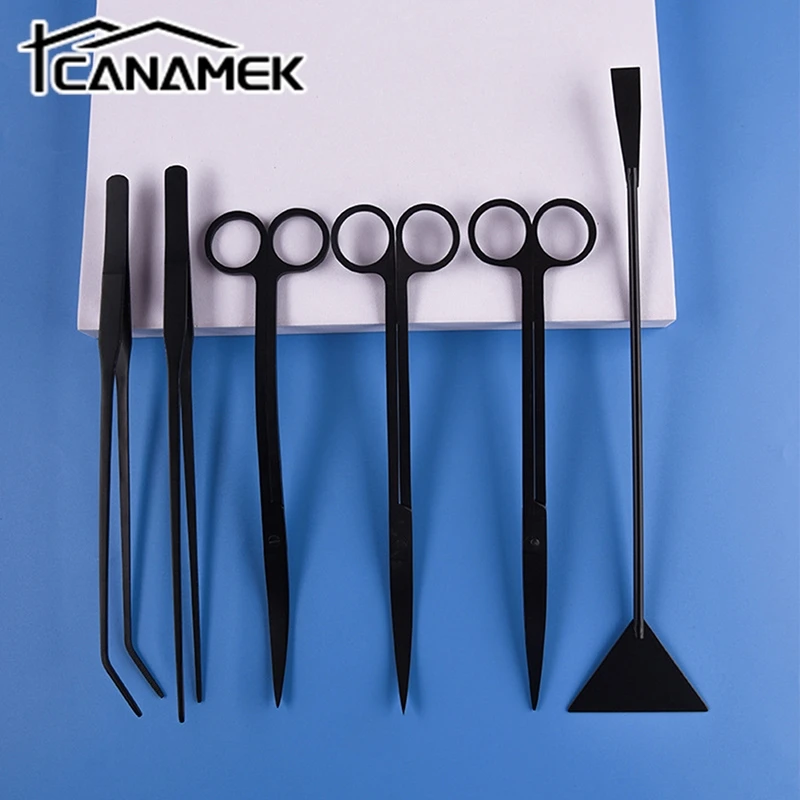 4/5/6PCS Stainless Steel Aquarium Fish Tank Aquatic Plants Tool Set Tweezers Long Tweezers Scissors Spatula For Fish Starter Kit