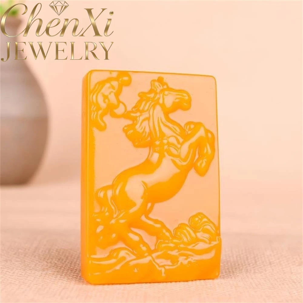 

Элитный кулон из натурального хэтяньского желтого нефрита в виде зодиакального коня, роскошное модное ювелирное изделие высокого качества, изысканные элегантные украшения