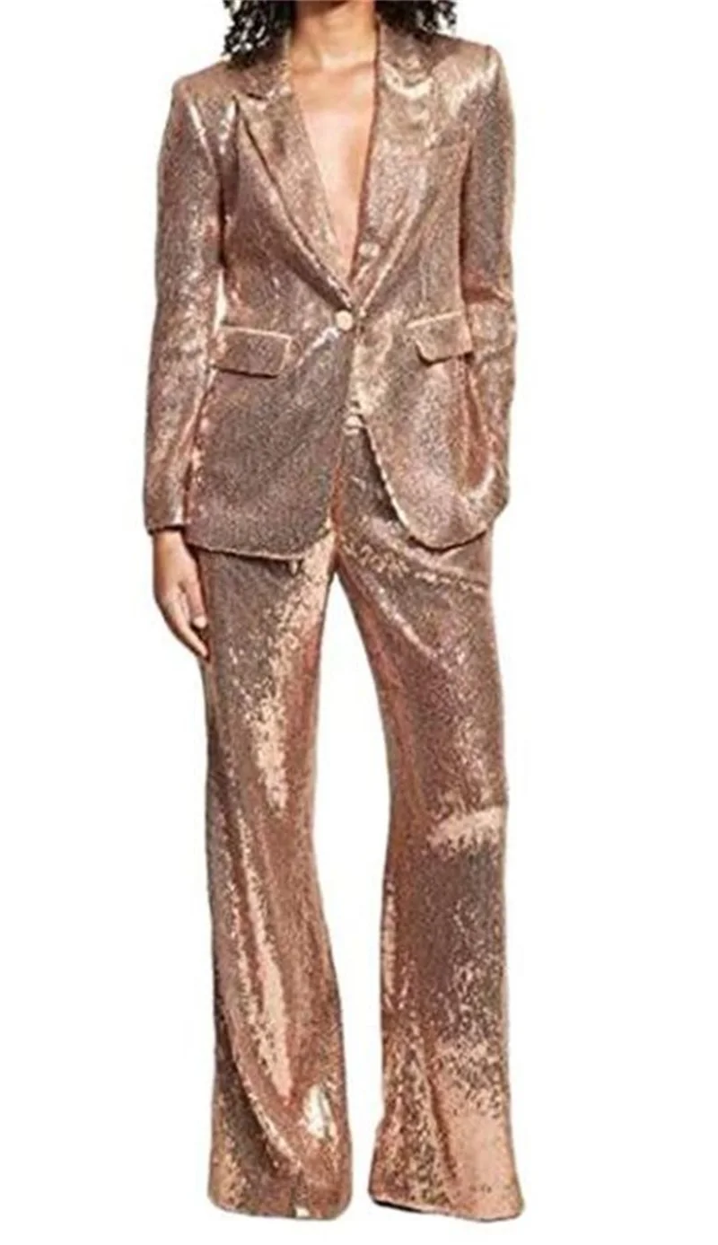 Bling bling sequin conjuntos de ternos femininos elegante 2 pçs blazer + calças um botão formal tapete vermelho baile baile noite vestido feito sob encomenda