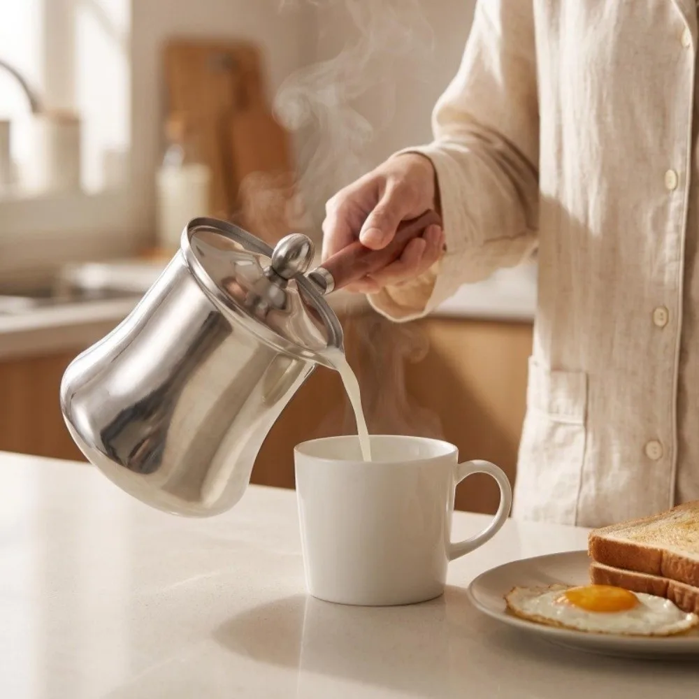 Stainless Steel Turkish Coffee Pot Spill-Resistant 250/350/550/720ml Chocolate Melting Pot Long-Handled With Lid Butter Warmer