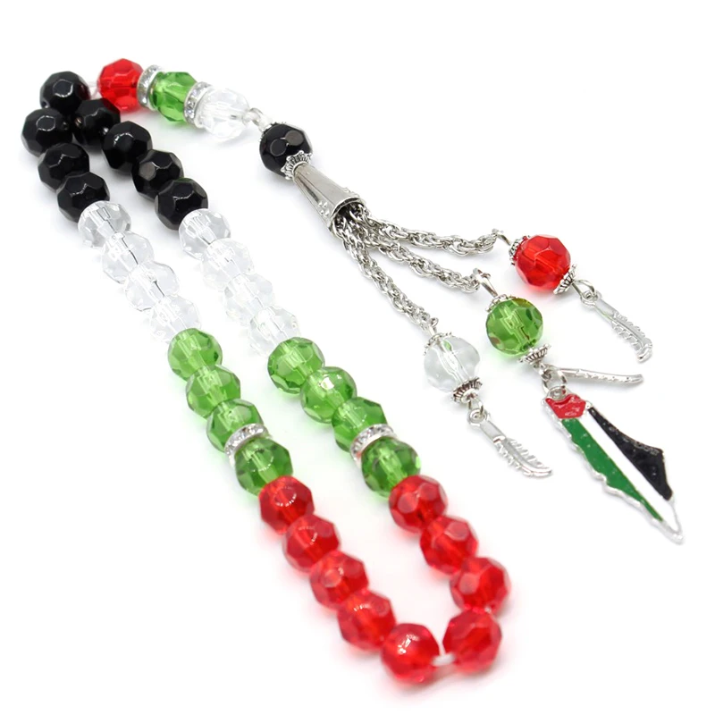 Palestine Flag Color Country Map Bracelet Muslim Small Bead Acrylic Rosary Beads Worship Bracelet Eid Islamic Prayer Beads