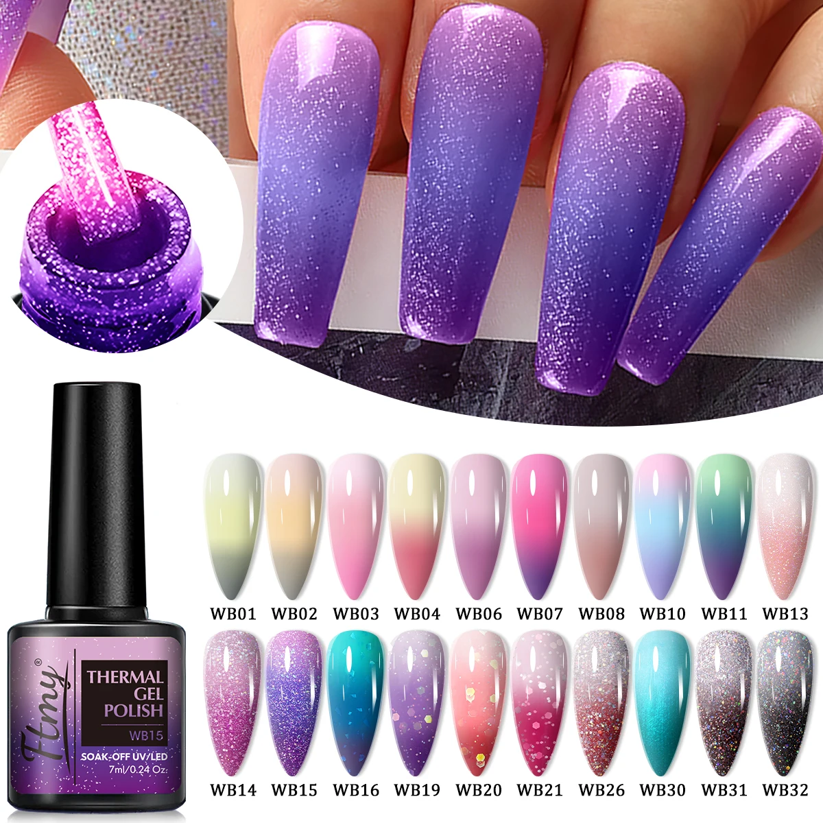 FTMY 5-delige 7ml herfstkleur hete gel nagellakset, temperatuur kleurveranderende gelnagelset, nagelbenodigdheden, nagelbenodigdheden,