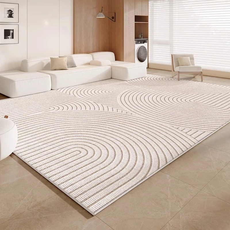 Cream Artistic Striped Carpet Luxury Beige Knot Rugs Line Decoration Living Room Carpets Comfortable Easy Clean Sofa Bedroom Rug