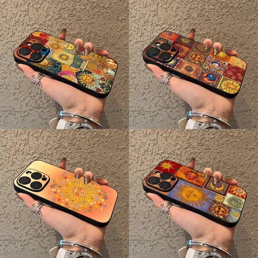 

Retro Sun Moon Stars Phone Case For iPhone 17,16,15,14,13,12,Pro,Max,Plus,E,SE4,Air,Mini Black Soft Box