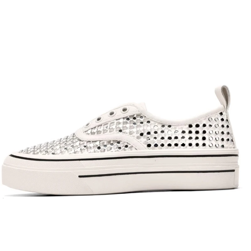 Street Trend Sparkling Diamond Casual Flat Shoes Women's Genuine Leather Spring/summer Comfortable Breathable Thick Soled Shoes