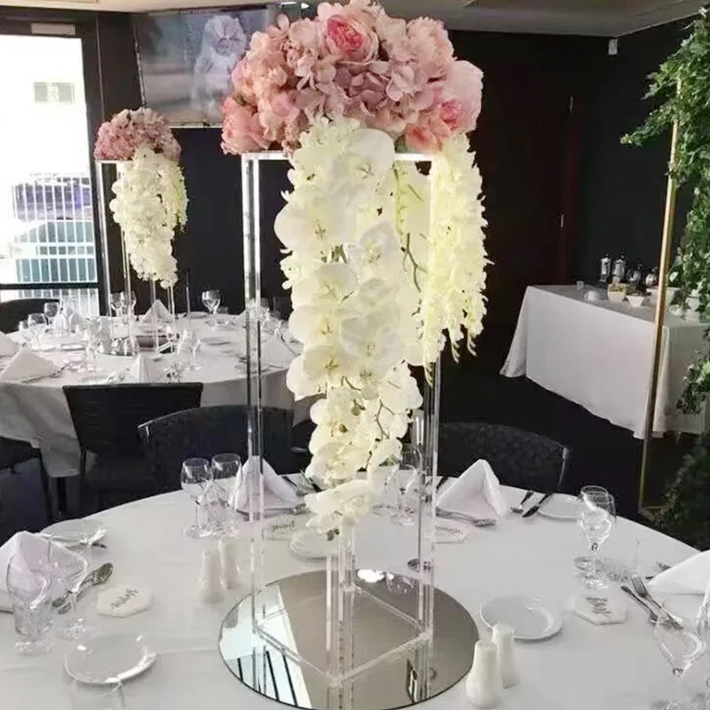 Transparent Square Wedding Props Clear Flower Stand Acrylic Geometric Display Stand Wedding Party Centerpieces Tables Tall Stand