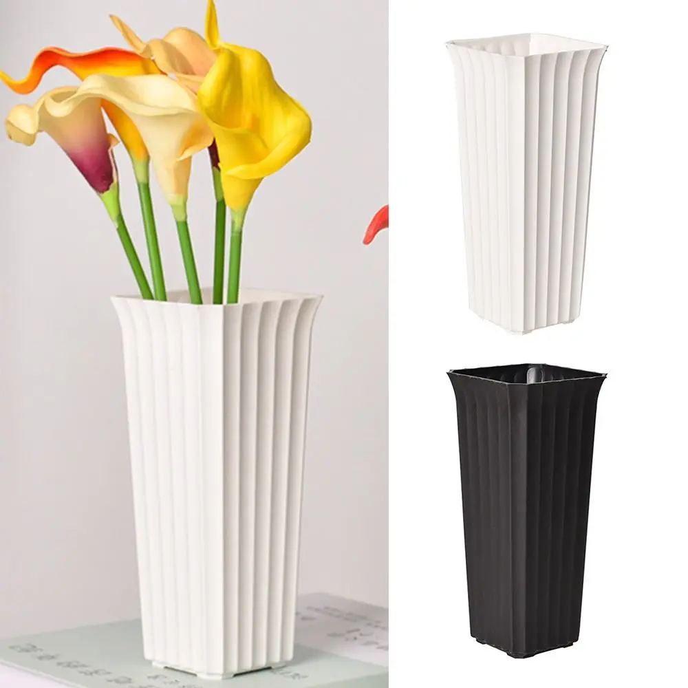 Black White Flower Vase Plastic Vertical Stripes Design Nordic Decorative Vase Plant Pot Flower Shop Gardening Supplies