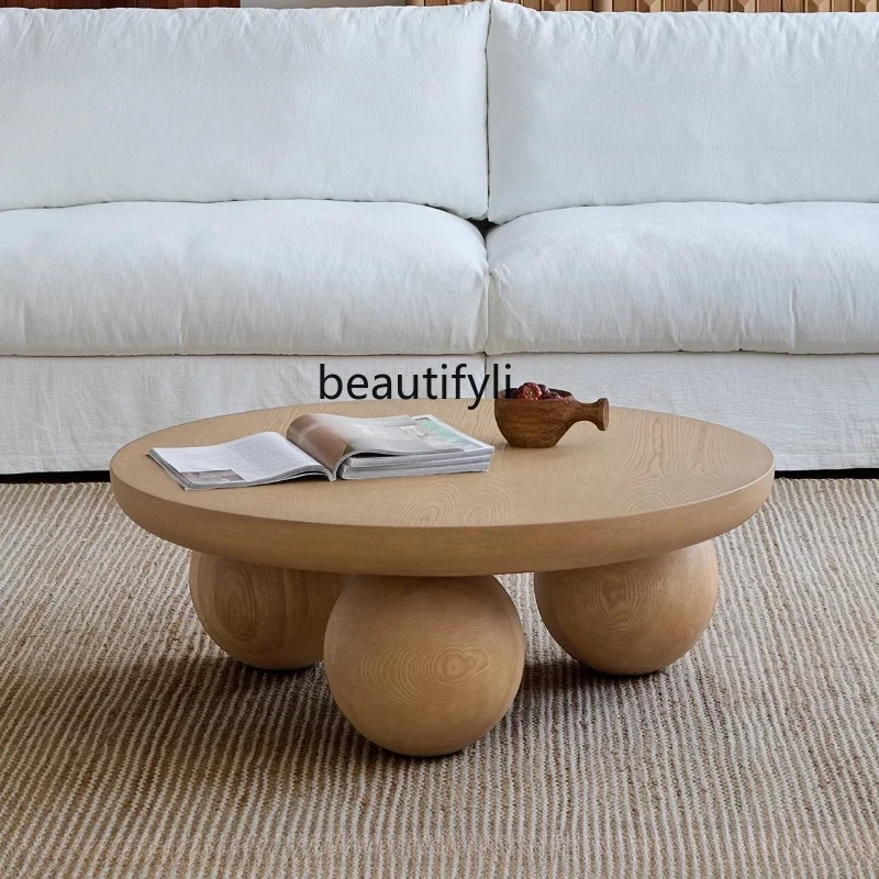 

K185 Polka dot coffee table, log color solid wood round coffee table wabi sabi wind creative small round table