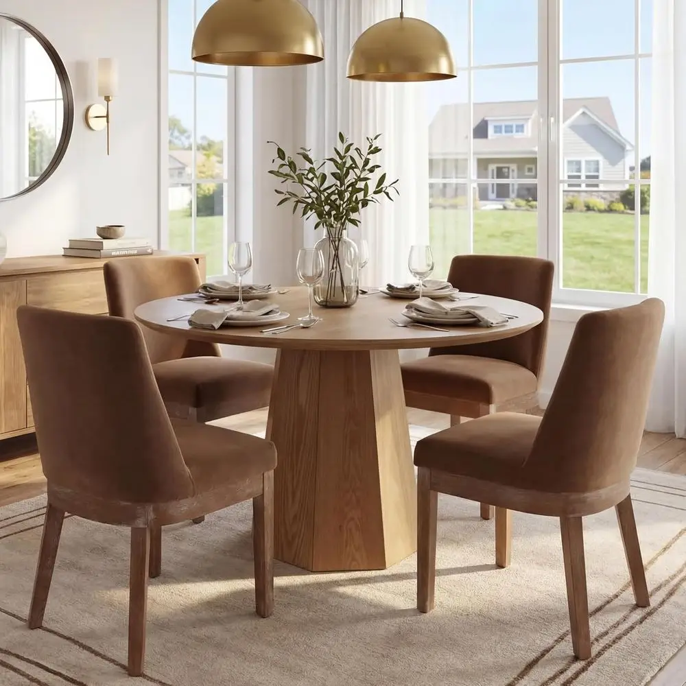 

Velvet Upholstered Dining Chairs Set of 4, Comfortable Side Chairs with Wood Legs for Kitchen or Living Room, Khaki