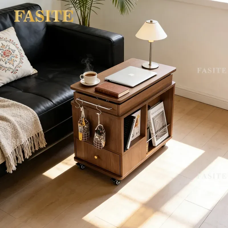 For All Solid Wood Sofa Trolley Movable Lifting Folding Coffee Table Living Room Household Side Table Small Apartment Space