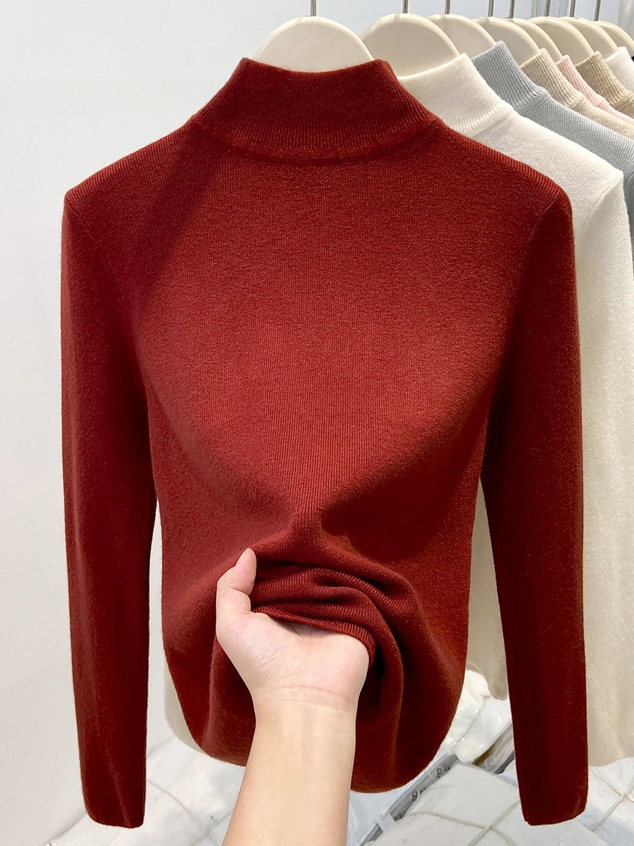 

Мягкий уютный женский вязаный свитер с высоким воротником длиной до плеч, весенний базовый свитер для поездок на работу, корейский простой длинный све