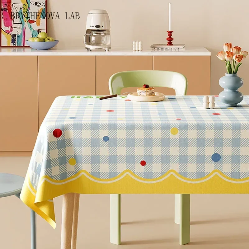 Korean Cute Plaid Printed Tablecloth Waterproof Pvc Anti-Scalding Placemat for Party Reusable Easy-care Dining Decoration Table