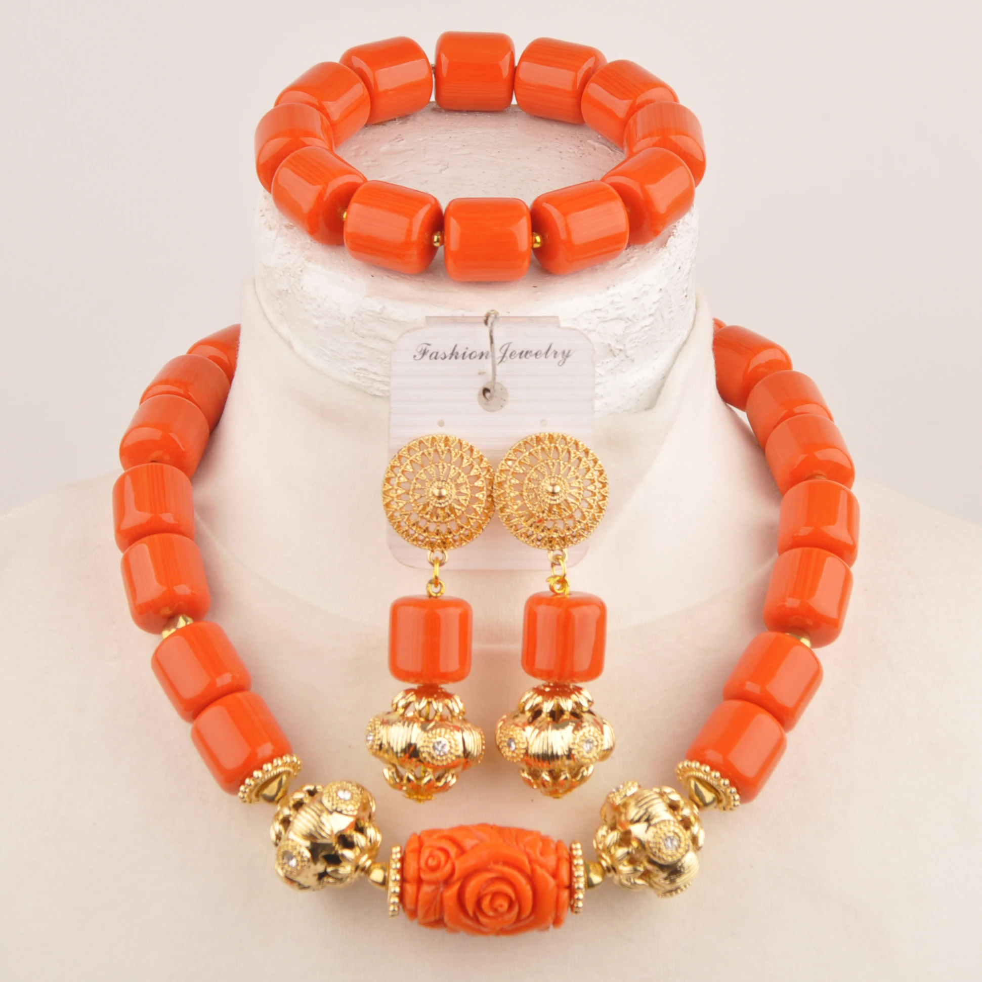 Nigeria Wedding Beads African Bridal Wedding Jewelry Newlyweds Fashion Orange Imitation Coral Couple Jewelry Set XIN-125