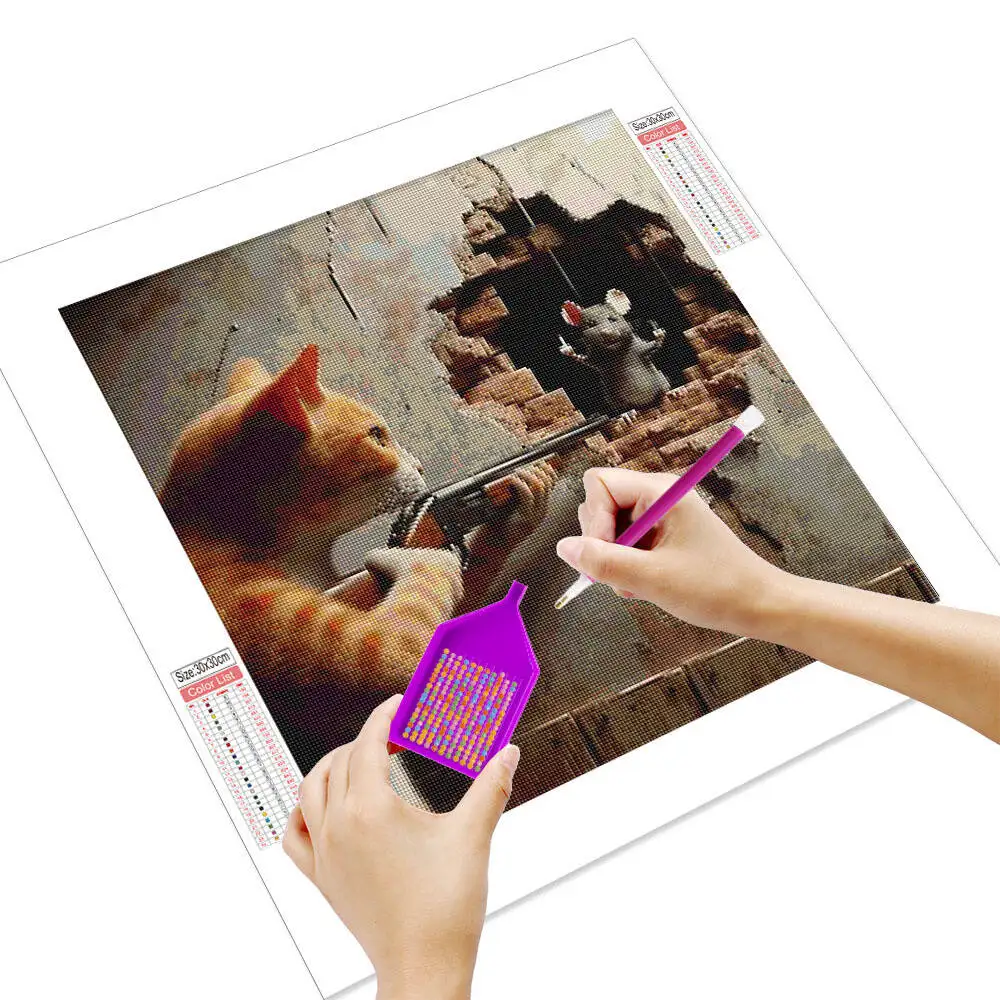HUACAN Animal Diamond Painting DIY Cat Mouse Gunfull Square Round Diamond Mosaic Handmade Gift New Collection 2025