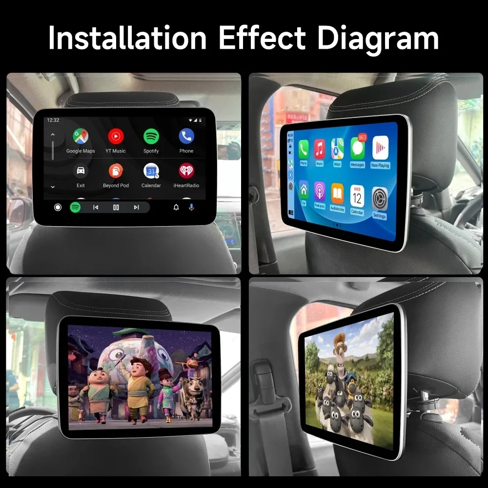 10.1'' FOR 99% Car Headrest Monitor Tablet Screens Wireless CarPlay Android Auto Rear Seat Video TV Player FM Bluetooth HD Touch