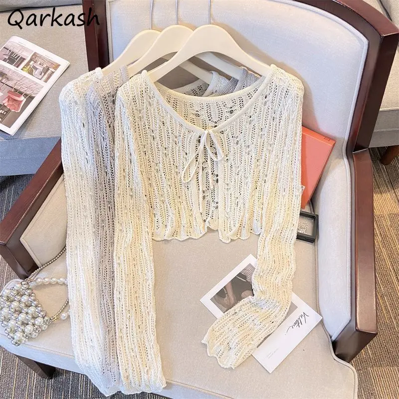 

Cardigans Women Hollow Out Design Cropvintage Chic Summer Lace-up Aesthetic Pretty Lady Elegant Casaco Feminino Literary Sweet