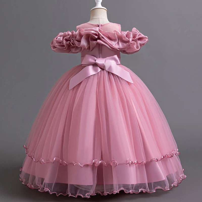 5-14 Years Teenagers Flowers Girls Dress Higher Quality Mesh Fashion Girls Princess Dress Wedding Party Piano Performance Dress