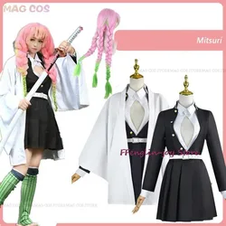 Adult Kids Yaiba Anime Kimono Kanroji Mitsuri Cosplay Full Set Wig Halloween Costume for Women Girl