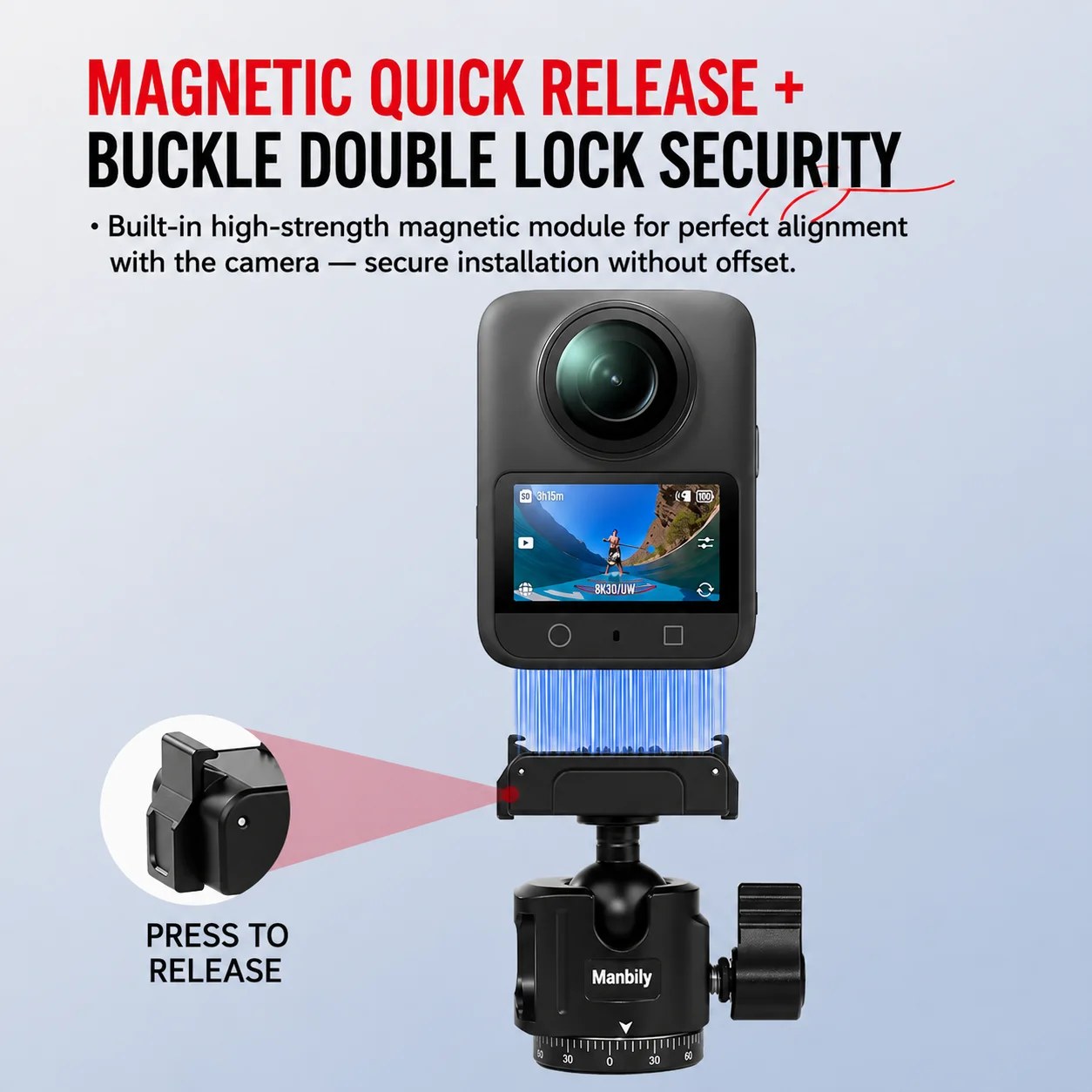 Magnetic Quick Release Ball Head Mount for DJI Insta360 Action Camera 360 Degree Swivel Tripod Adapter with Cold Shoe