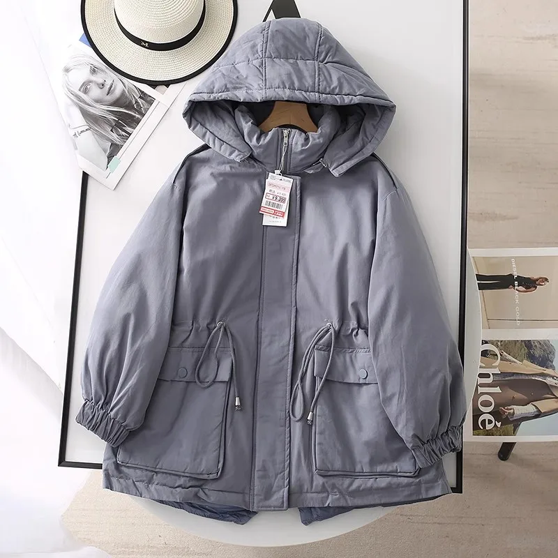 Thiened! Super caldo! ex Parka Sle Piumino sciolto di media lunghezza Jaet Cappuccio staccabile Street Sle Cappotto autunnale in piumino bianco