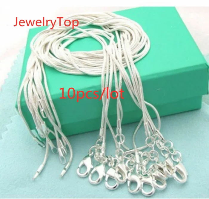 10PCS 16 to 30inches 925 sterling silver 1MM snake chain necklace jewelry For man women wedding Cute  for pendant