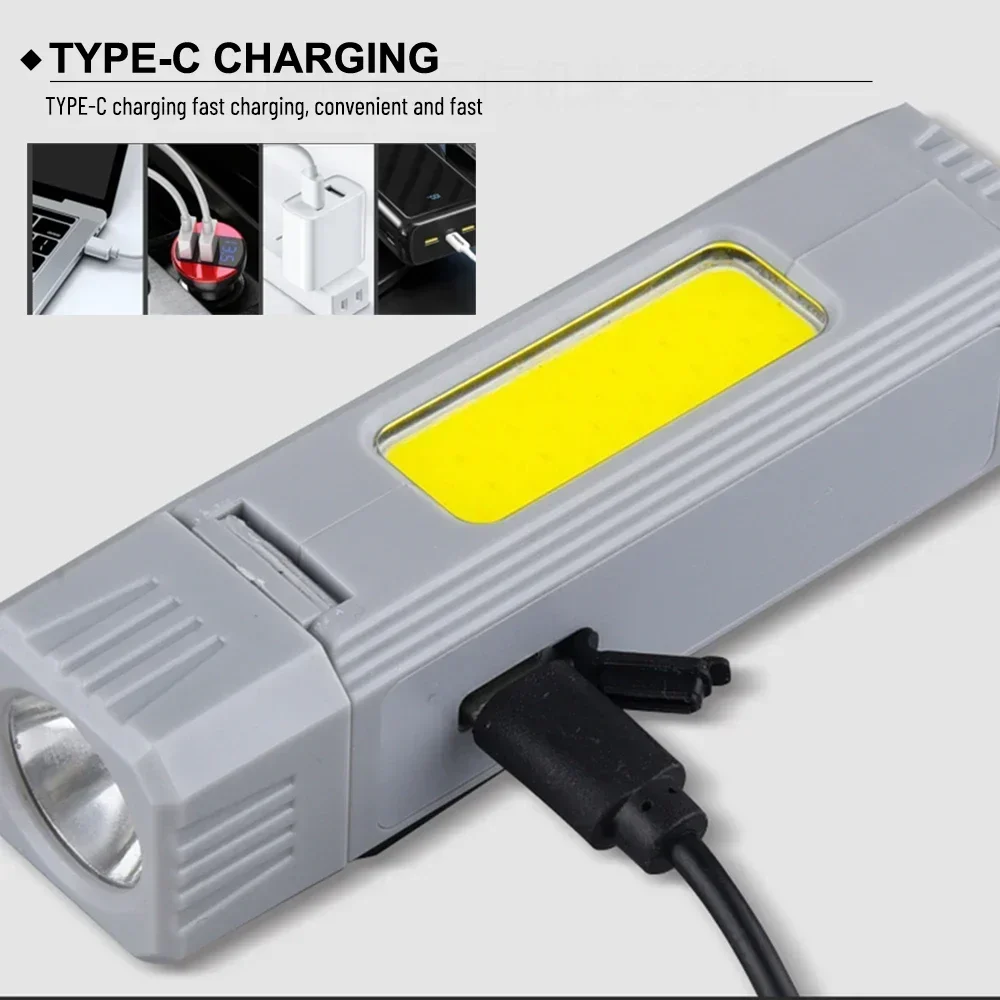 Mini COB lanterna LED, portátil, 90 ° Ajuste, luz forte, farol, Worklight, lanterna de pesca, caça lâmpada, tocha