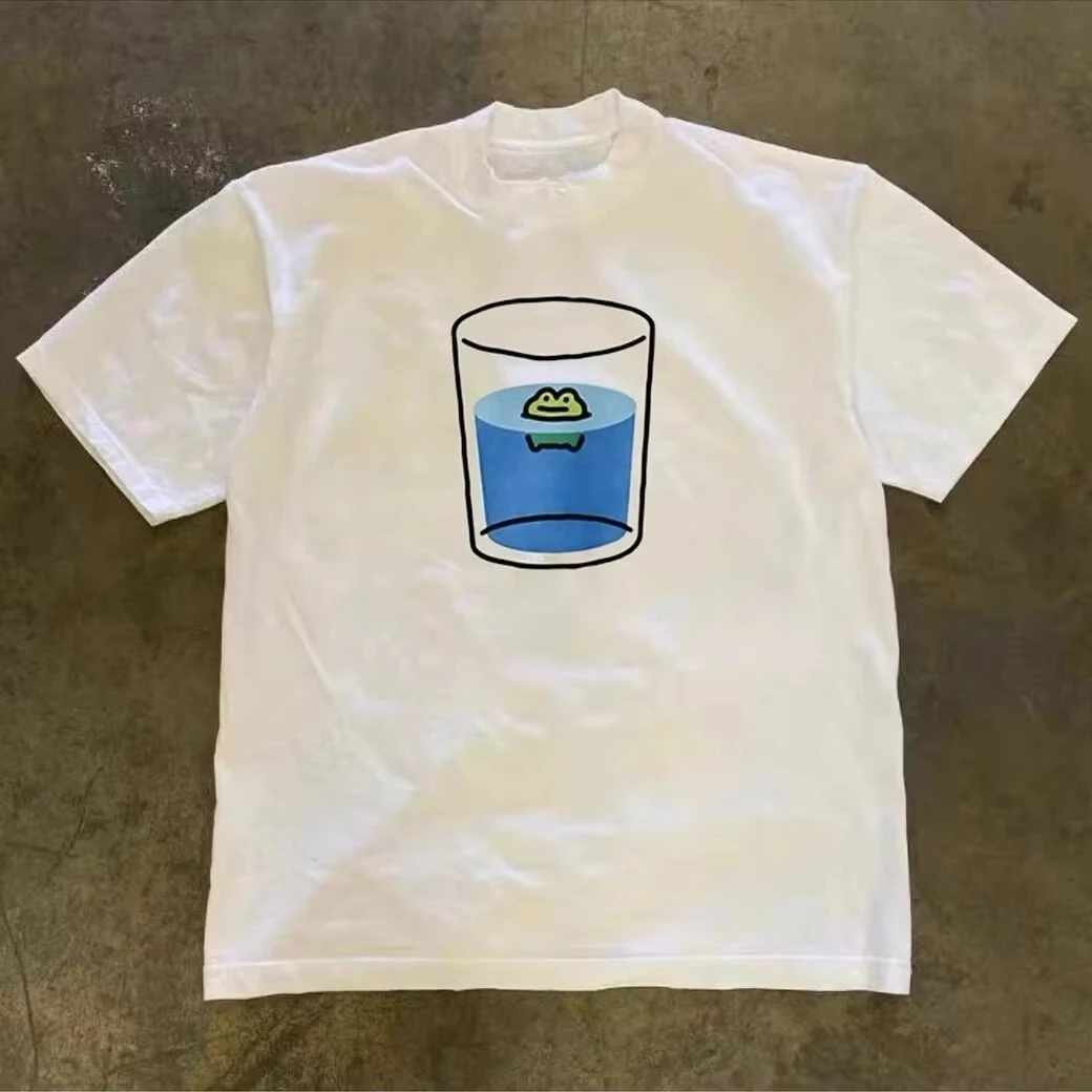 Frog in Glass Retro Y2K Street T-Shirt Cotton Graphic Tee Men Women Summer Streetwear