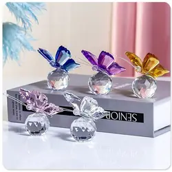 Crystal Butterfly with Ball Figurine Home Wedding Decoration Glass Craft Collection Paperweight Table Ornaments Souvenir Gifts