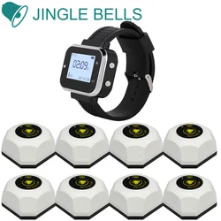 JINGLE BELLS 8 pcs of Quality Restaurant Calling buttons 1 Waiter Wrist Watch Receiver Pager Wireless Calling System For Bar