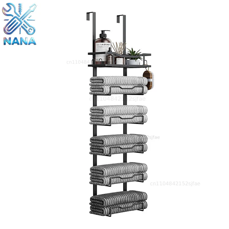 Amazon popular bathroom towel rack wrought iron wall-mounted bath towel storage rack toilet multi-layer door rack