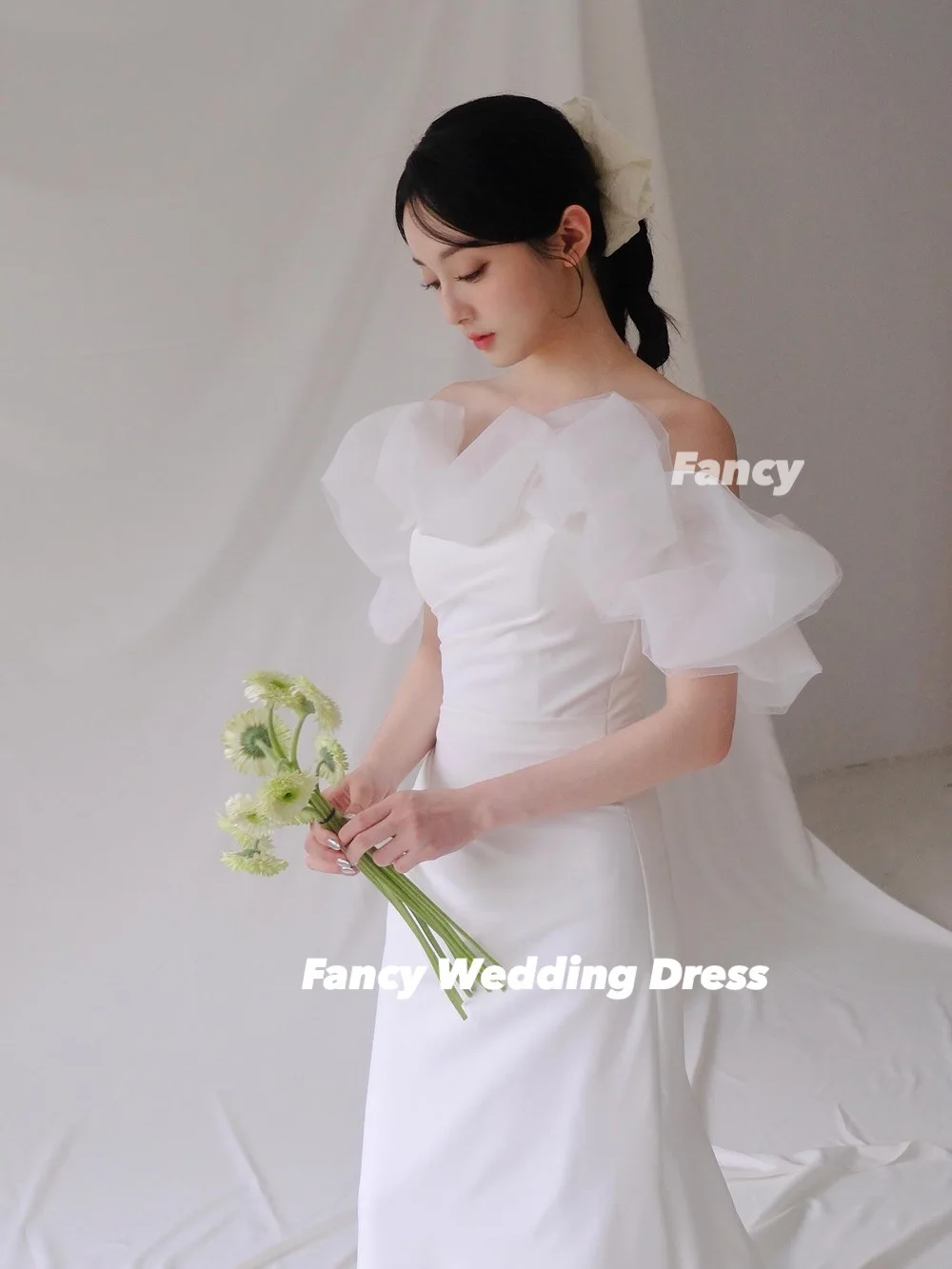 Fancy Princess Off Shouder Wedding Dress Mermaid Elastic Satin Evening Dress Ball Bridal Gown Robes Customized