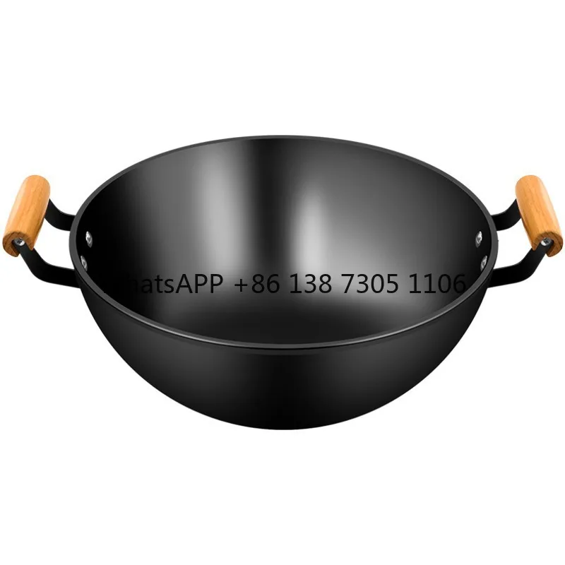 

Fine iron thickened binaural Chinese induction cooker household iron wok non-stick pan flat bottom non-stick