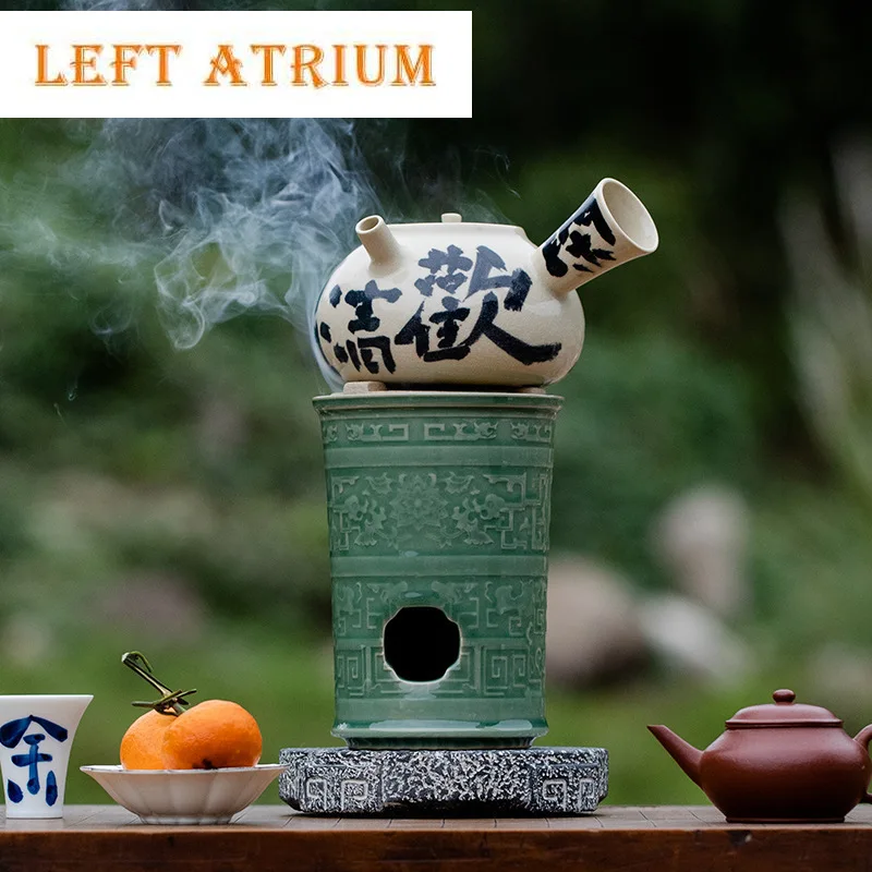 

Yue Kiln Celadon Kungfu Чайный сервиз Чайник Японская круглая печь Быстрая спиртовая печь Чайник из глины с сухой отделкой Чайник с лучом Кухонный бар