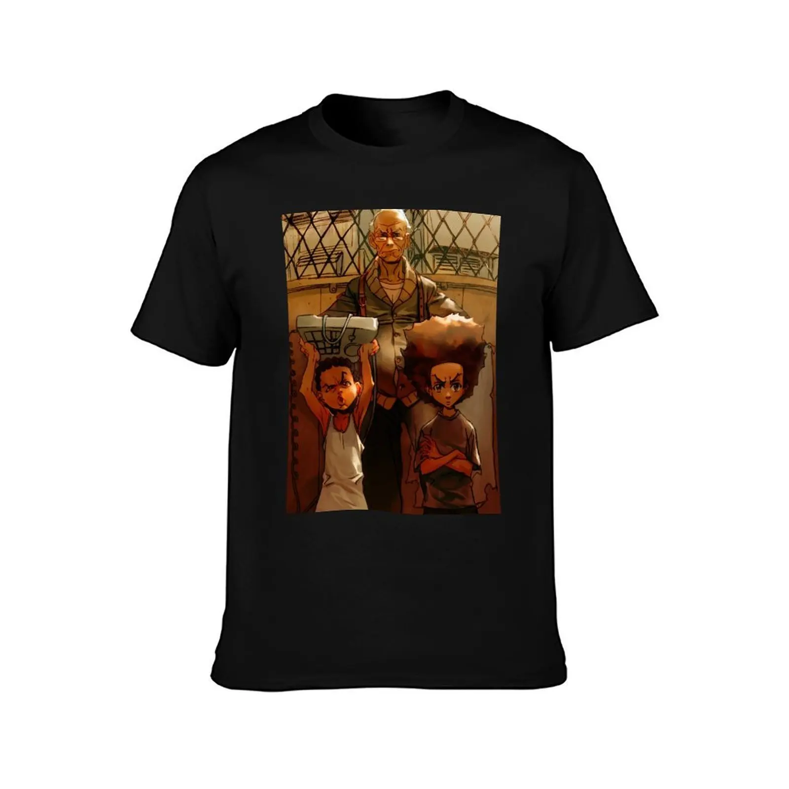 The Boondocks Huey T-Shirt, Summer Casual Cotton Tee, Oversized Streetwear Tops, Vintage Graphic Print, Loose Fit Short Sleeve