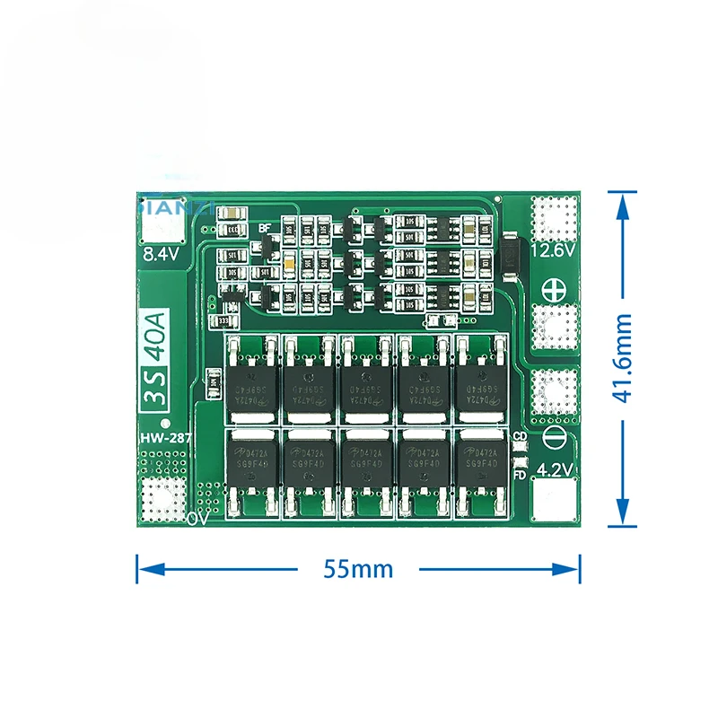 Lithium Battery Protection Board com equalização, Iniciar furadeira elétrica, 40A atual, 3 cordas, 11.1V, 12.6V, 18650