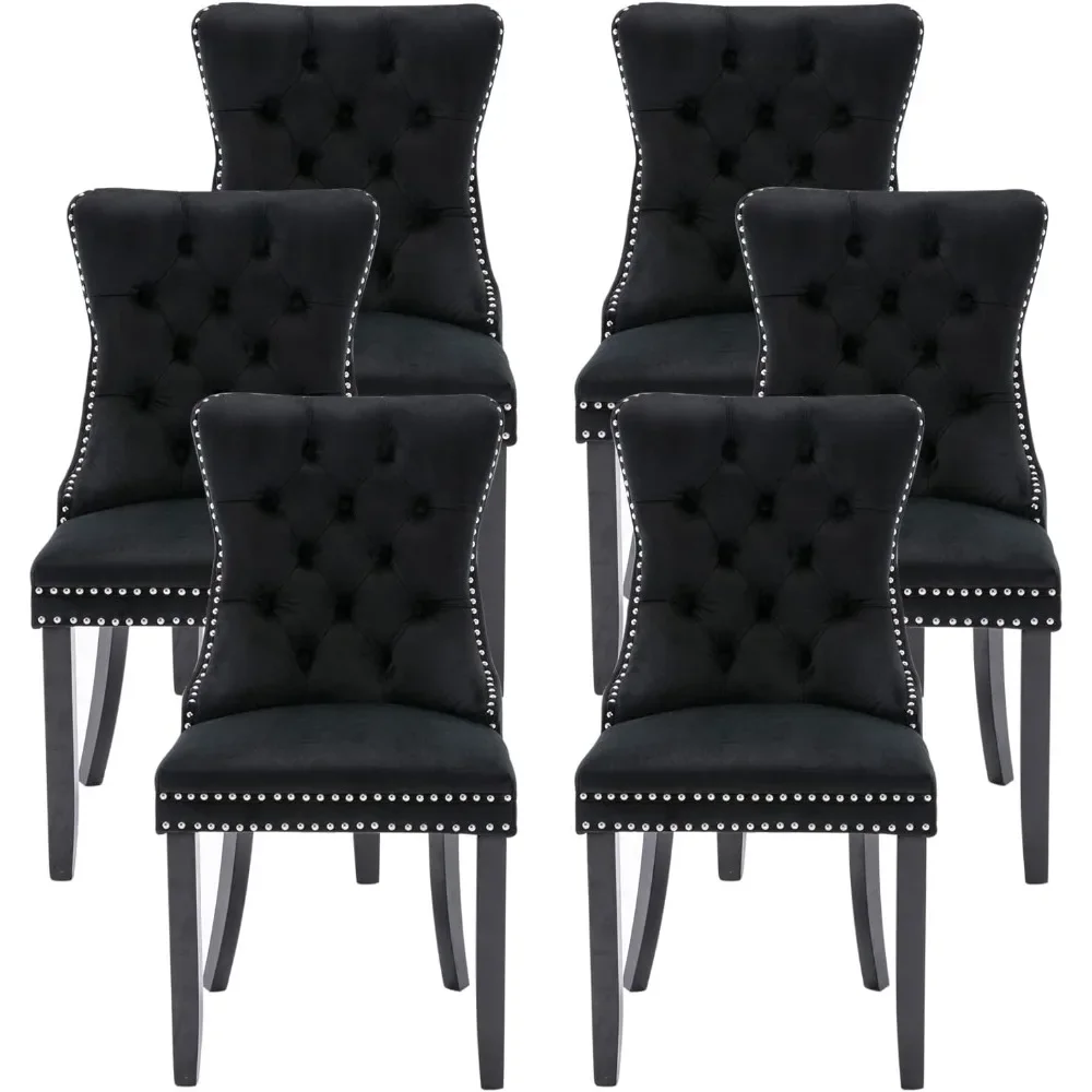 Dining Chairs Set of 6, Upholstered Dining Room Chairs with Ring Pull Trim and Button Back, Luxury Tufted Dining Chairs