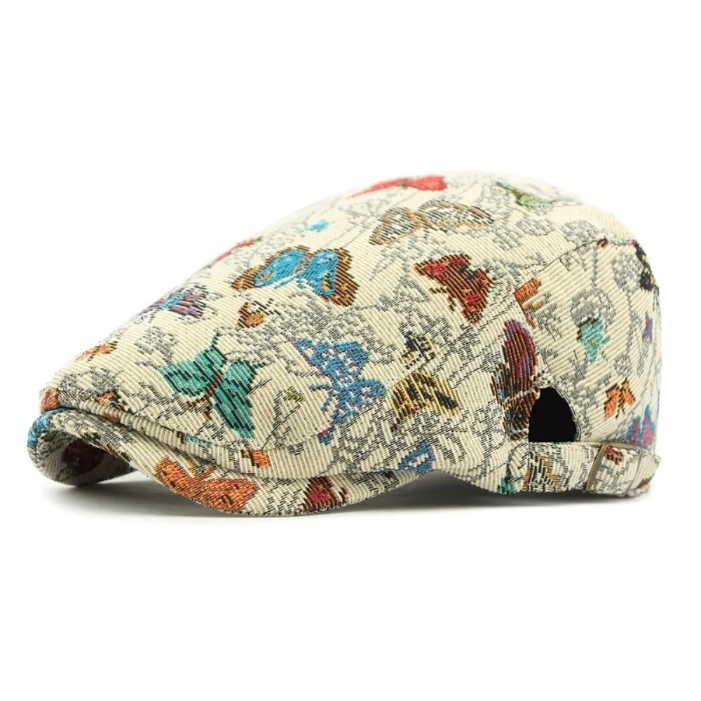 

Vintage Retro Newsboy Cap Ethnic Style Reversible Design Artist Painter Hat Casual Sweet Butterfly Embroidered Beret Daily Use