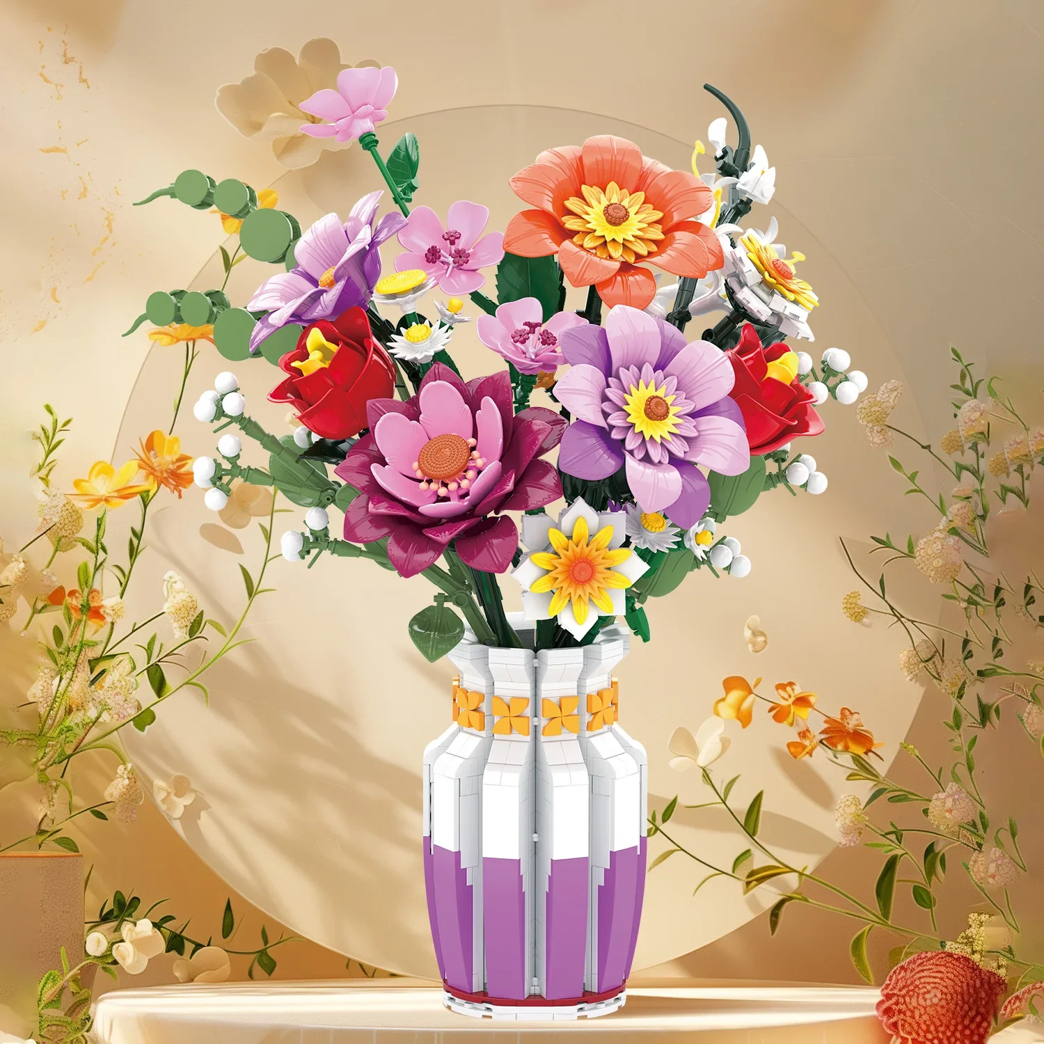 1278PCS Spring Bouquet Building Blocks Flower With Vase Model Bricks Desktop Decoration Educational DIY Toys Holiday Gifts