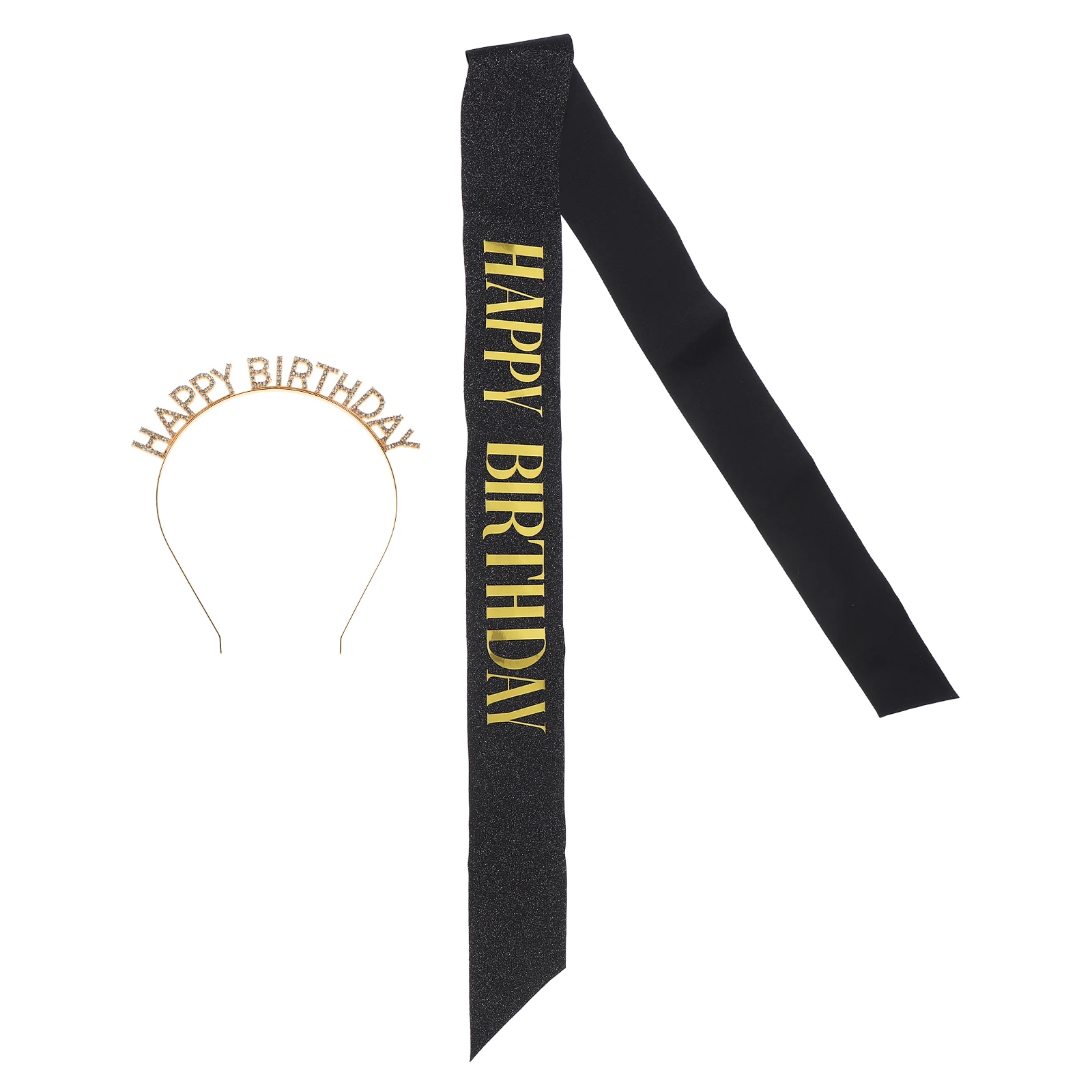 

Birthday Crown Headb Set Rose Gold Adjustable Strap Sparkly Rhinestone Headdress Hair Accessories Women