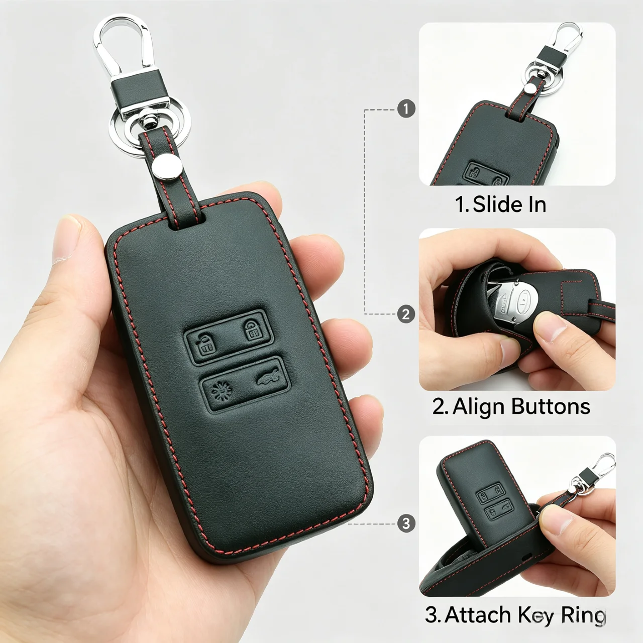 Intelligent remote control car key leather protective cover suitable for Renault Koleos, Kadjar, Megane, and Talisman models 6