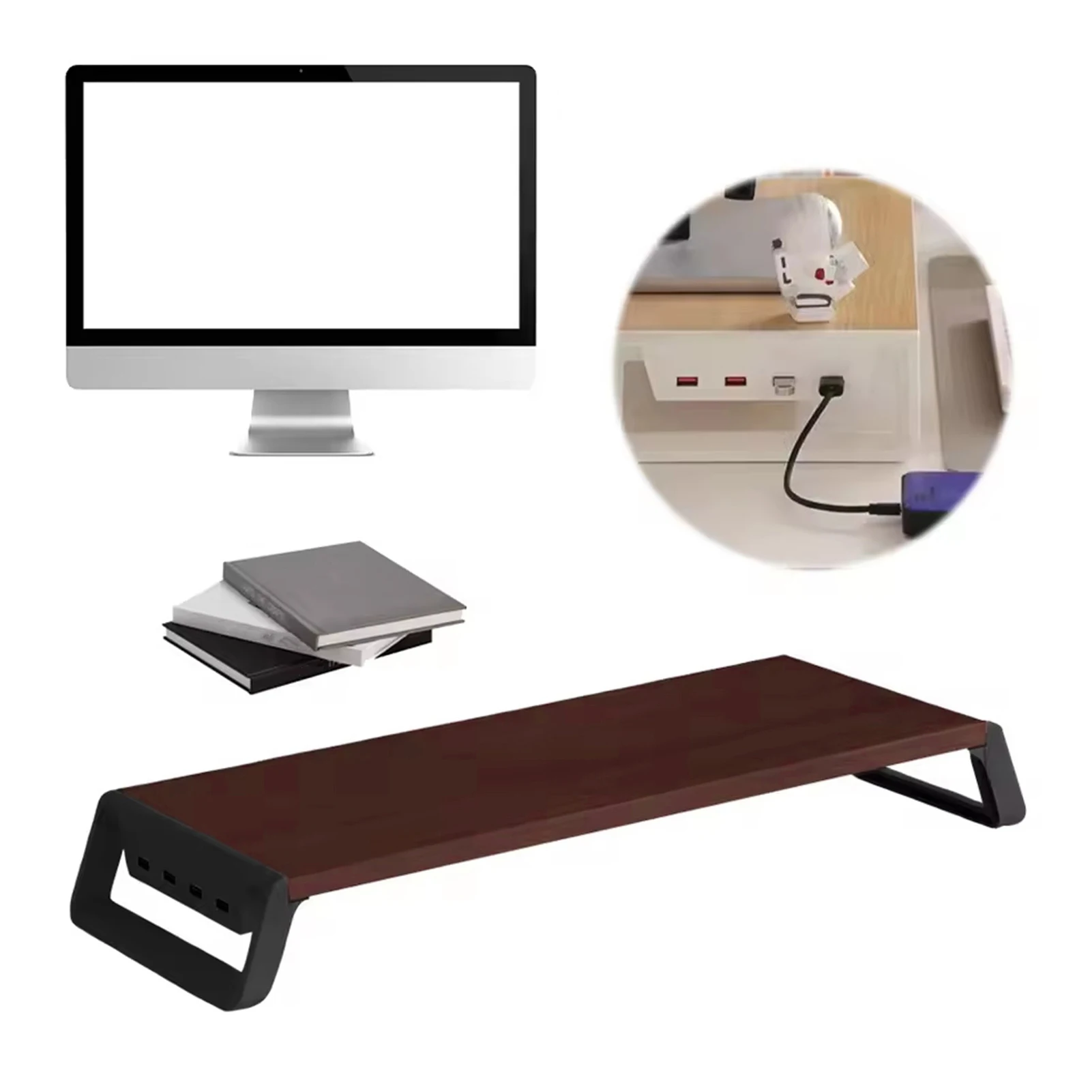 

4 USB Ports PC Monitor Stand Screen Holder Keyboard Storage Space Bar Aluminum Laptop Monitor Stand Desktop Laptop Holder